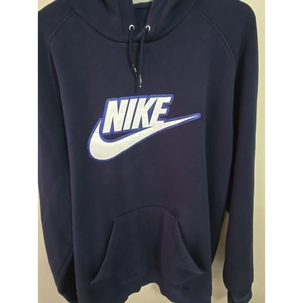 Vtg 90s Nike Hoodie Men's XL Bllue Navy Spellout Pullover  Sweatshirt‎ 90s Retro